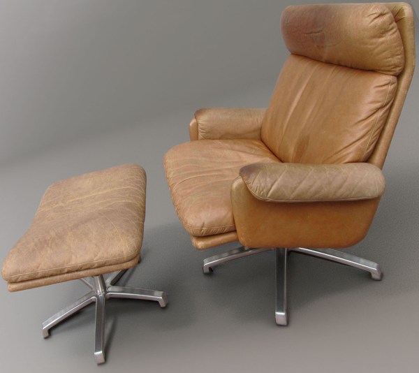 Mid-century vintage high back leather Swivel Armchair with Ottoman-2